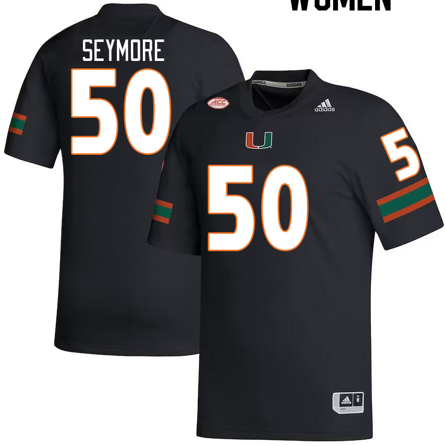 Women #50 Laurance Seymore Miami Hurricanes College Football Jerseys Stitched-Black